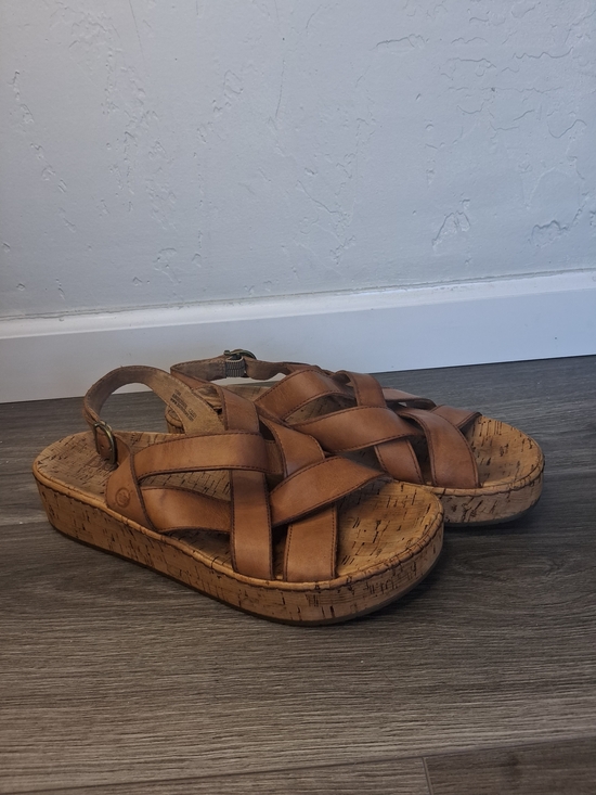 Born Shoes - Born Leather Cork Platform Sandals Women's Sz 10 Brown Criss Cross Slingback